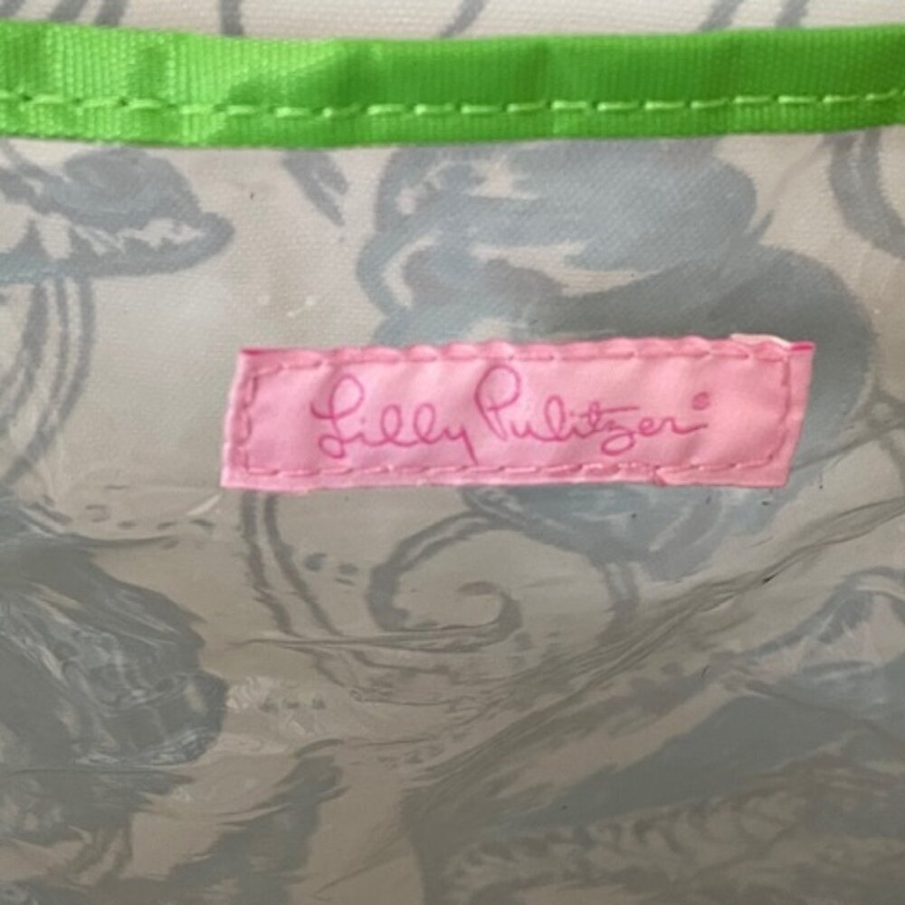 LILLY PULITZER Buena Vista Tote Blue White Shelll Jute Handles - Picture 8 of 16